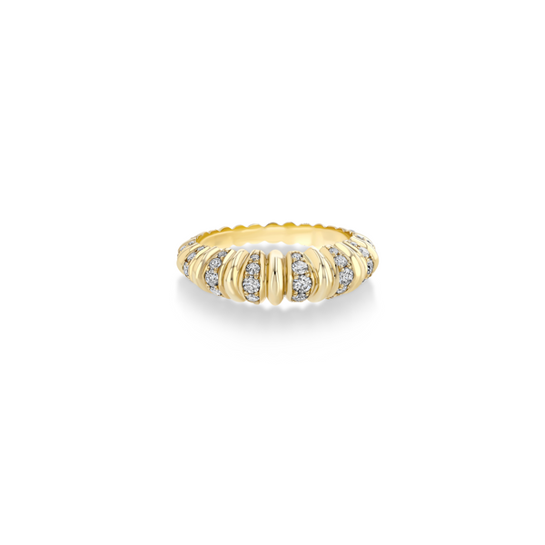 Lizzie Mandler Fluted Crescent Ring with Pavé Stripes