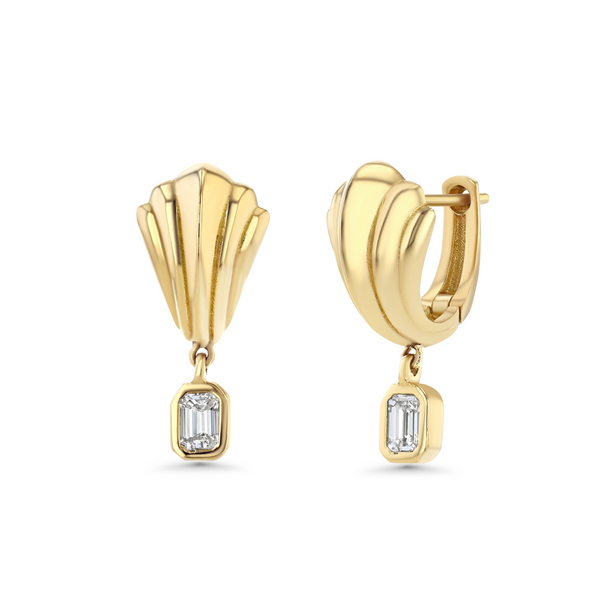 Lizzie Mandler Fluted Huggies with Emerald Cut Drop