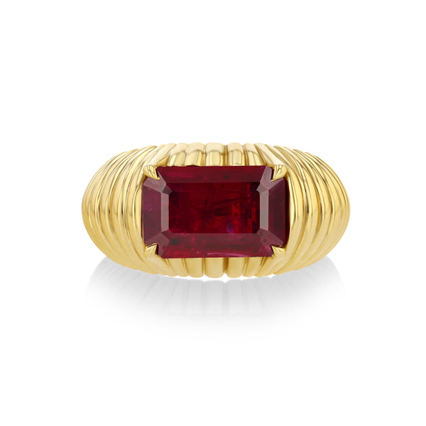 Lizzie Mandler Fluted Ring With Emerald Cut Ruby Center Stone