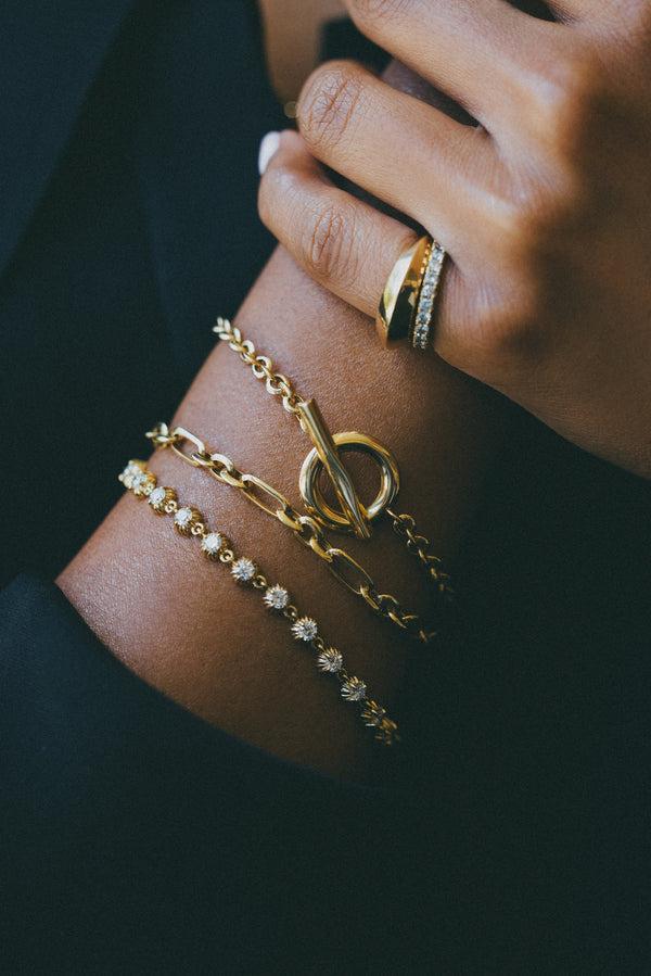 Lizzie Mandler Fluted Round Button Tennis Bracelet With White Diamonds