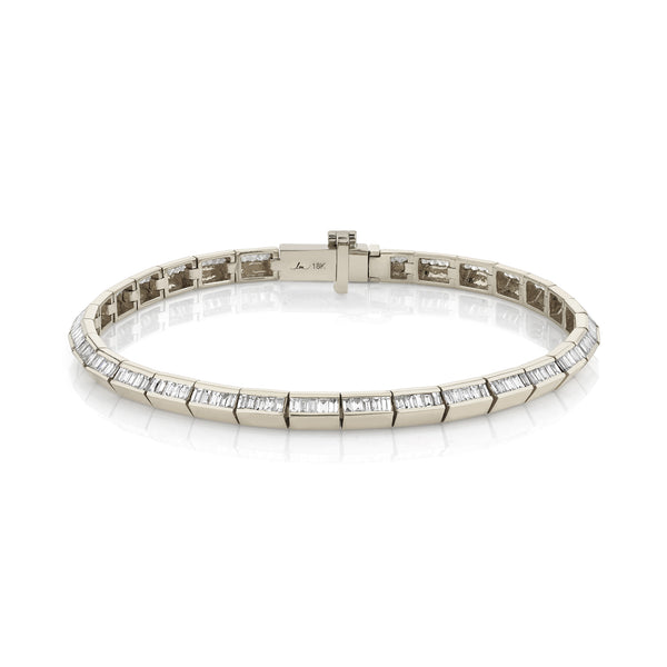 Lizzie Mandler Knife Edge Bar Tennis Link Bracelet With Baguette Diamonds