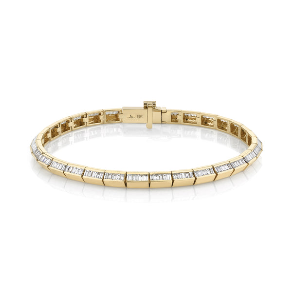 Lizzie Mandler Knife Edge Bar Tennis Link Bracelet with Baguette Diamonds