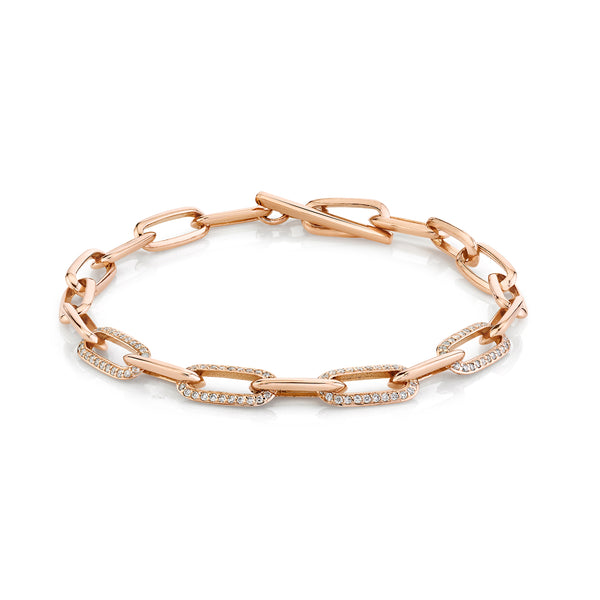Lizzie Mandler Knife Edge Oval Link Chain Bracelet With Four Alternating Double-Sided Pave Links