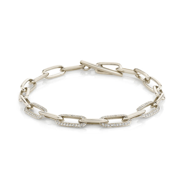 Lizzie Mandler Knife Edge Oval Link Chain Bracelet With Four Alternating Double-Sided Pave Links