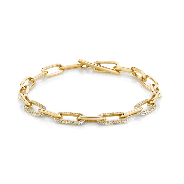 Lizzie Mandler Knife Edge Oval Link Chain Bracelet with Four Alternating Double-Sided Pave Links