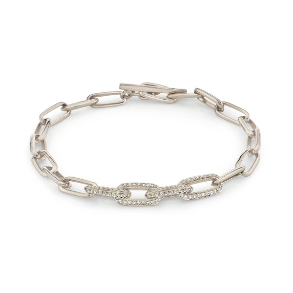 Lizzie Mandler Knife Edge Oval Link Chain Bracelet With Four Pave Links
