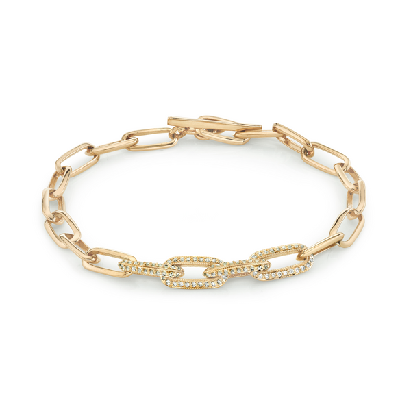 Lizzie Mandler Knife Edge Oval Link Chain Bracelet with Four Pave Links