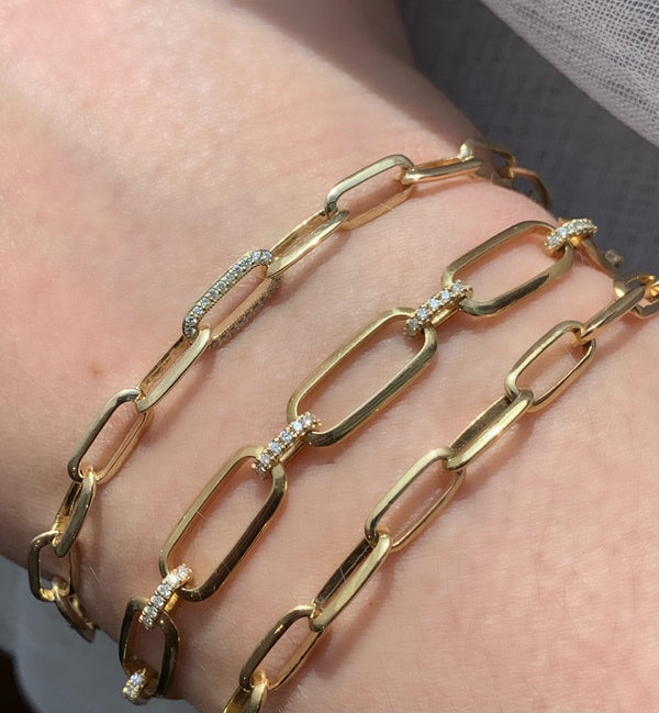 Lizzie Mandler Knife Edge Oval Link Chain Bracelet With Single Pave Link