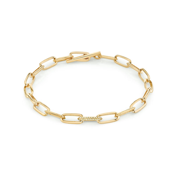 Lizzie Mandler Knife Edge Oval Link Chain Bracelet with Single Pave Link