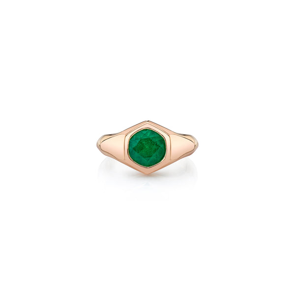 Lizzie Mandler Large Round Emerald Knife Edge Signet Ring