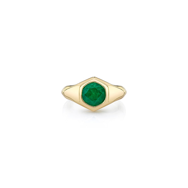 Lizzie Mandler Large Round Emerald Knife Edge Signet Ring