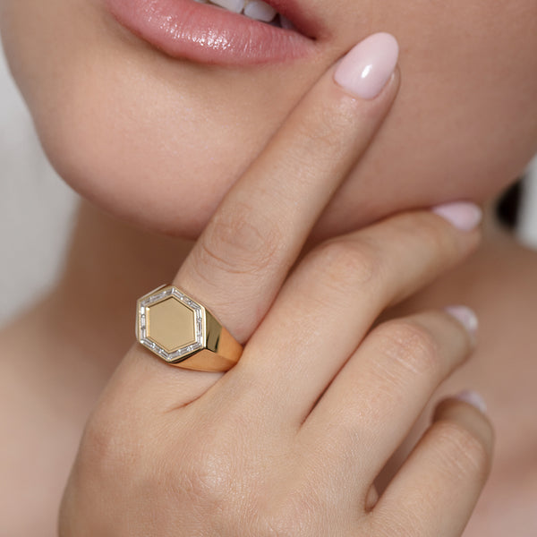 Lizzie Mandler Baguette Hexagon Signet Ring