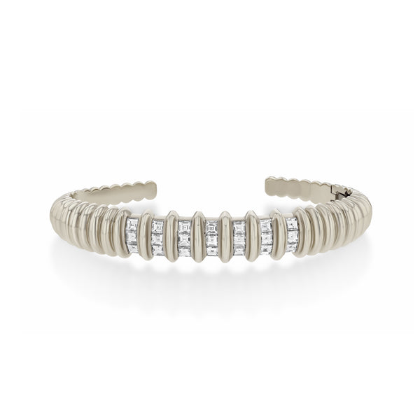 Lizzie Mandler Fluted Bar White Diamond Carre Cuff