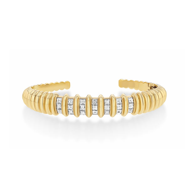 Lizzie Mandler Fluted Bar White Diamond Carre Cuff