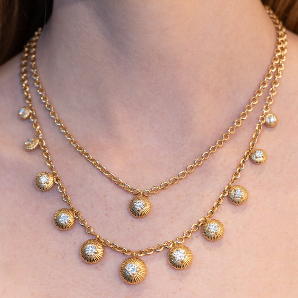 Lizzie Mandler Micro Chain Necklace With Fluted Diamond Button