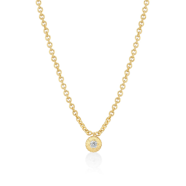 Lizzie Mandler Micro Chain Necklace with Fluted Diamond Button