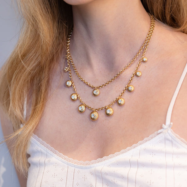 Lizzie Mandler Micro Chain Necklace With Graduated Fluted Button Fringe