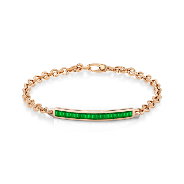 Lizzie Mandler Micro ID Bracelet With Emerald Baguettes