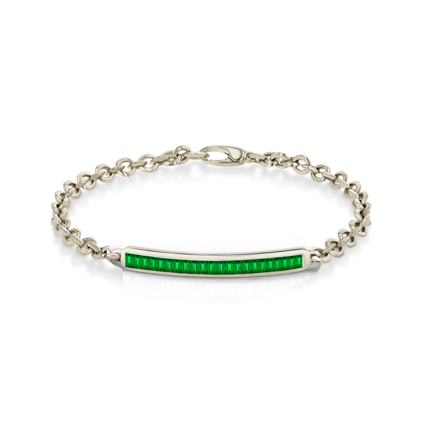 Lizzie Mandler Micro ID Bracelet With Emerald Baguettes