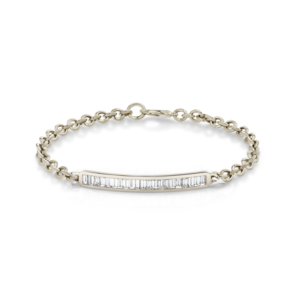 Lizzie Mandler Micro ID Bracelet With White Diamond Baguettes