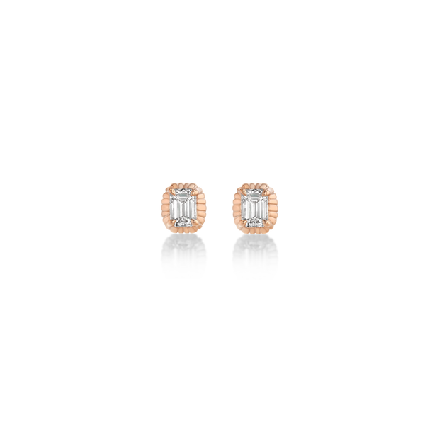 Lizzie Mandler Mini Fluted Button Studs Emerald Cut