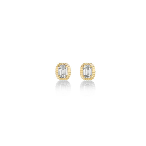 Lizzie Mandler Mini Fluted Button Studs Emerald Cut