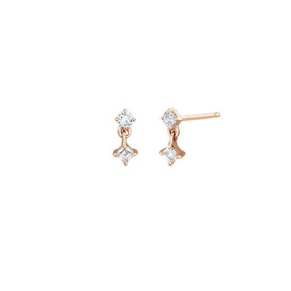 Lizzie Mandler Mix Matched Round And Carre Diamond Mini Drop Stud