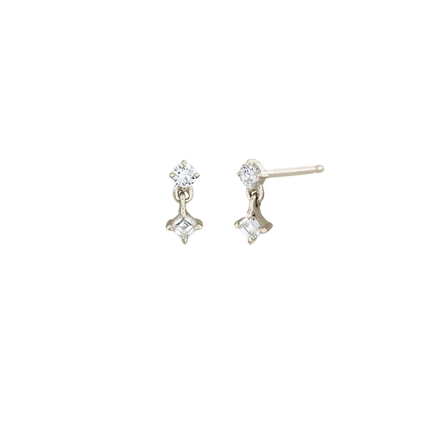 Lizzie Mandler Mix Matched Round And Carre Diamond Mini Drop Stud