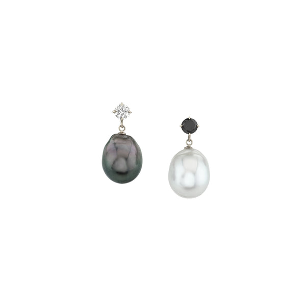 Lizzie Mandler Mixed Matched Black And White Diamond And Pearl Drops