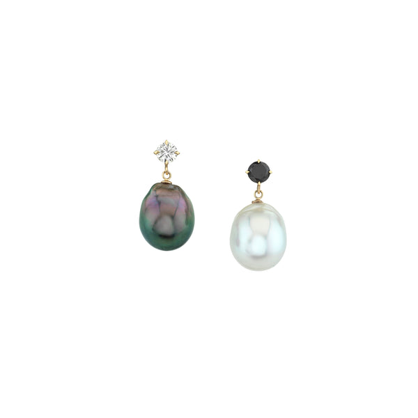 Lizzie Mandler Mixed Matched Black and White Diamond and Pearl Drops