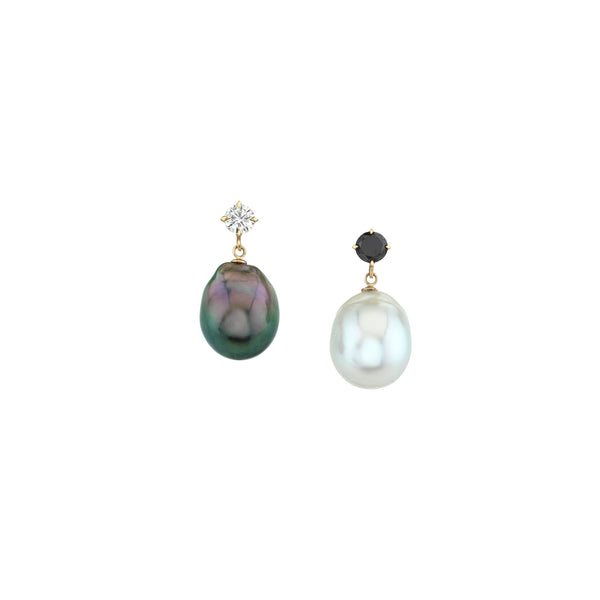Lizzie Mandler Mixed Matched Black and White Diamond and Pearl Drops