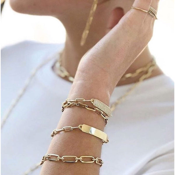 Lizzie Mandler OG ID Bracelet With Pave Diamond Toggle
