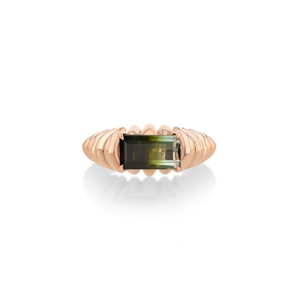 Lizzie Mandler One Of A Kind Fluted Crescent Ring With Bi-color Tourmaline