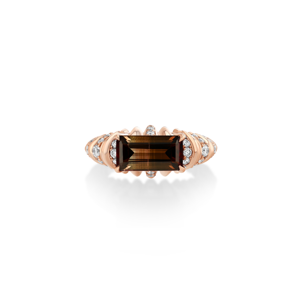 Lizzie Mandler One Of A Kind Fluted Crescent Ring With Bi-color Tourmaline & Pave Stripes
