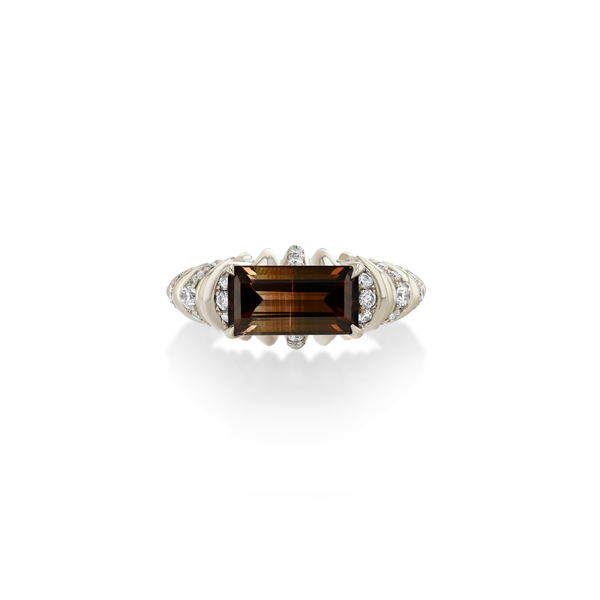 Lizzie Mandler One Of A Kind Fluted Crescent Ring With Bi-color Tourmaline & Pave Stripes