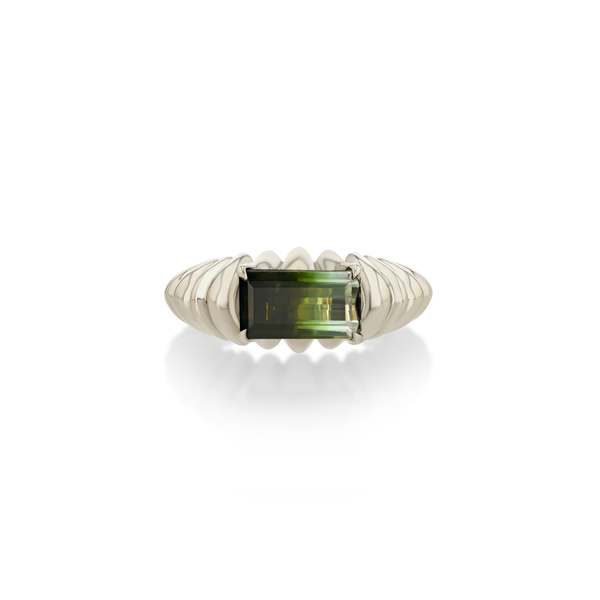 Lizzie Mandler One Of A Kind Fluted Crescent Ring With Bi-color Tourmaline