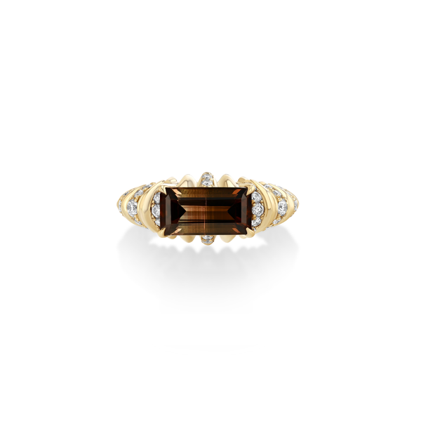 Lizzie Mandler One Of A Kind Fluted Crescent Ring with Bi-color Tourmaline & Pave Stripes