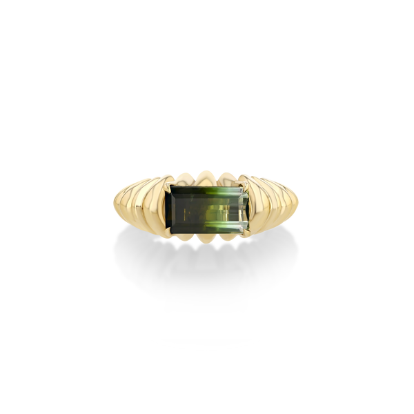 Lizzie Mandler One Of A Kind Fluted Crescent Ring with Bi-color Tourmaline