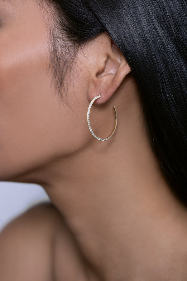 Lizzie Mandler One-Sided Pave Diamond Medium Knife Edge Hoops