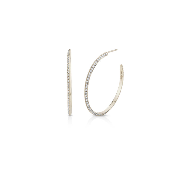 Lizzie Mandler One-Sided Pave Diamond Medium Knife Edge Hoops