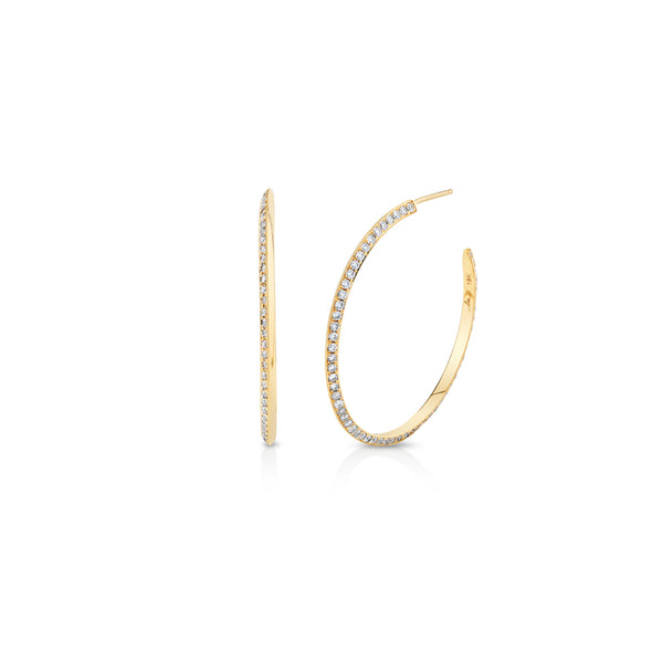 Lizzie Mandler One-Sided Pave Diamond Medium Knife Edge Hoops