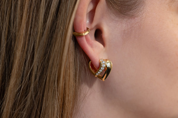 Lizzie Mandler Small Pave Heart Shaped Crescent Huggie