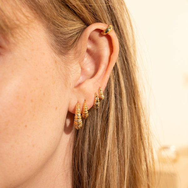 Lizzie Mandler Striped Pavé Large Fluted Crescent Huggies