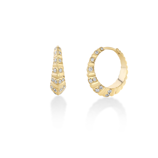 Lizzie Mandler Striped Pavé Large Fluted Crescent Huggies