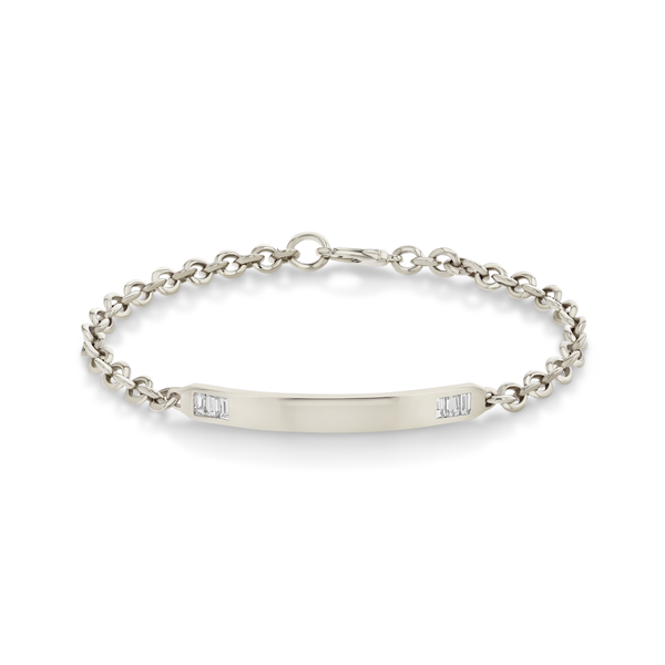 Lizzie Mandler White Diamond Baguette Tipped Micro ID Bracelet