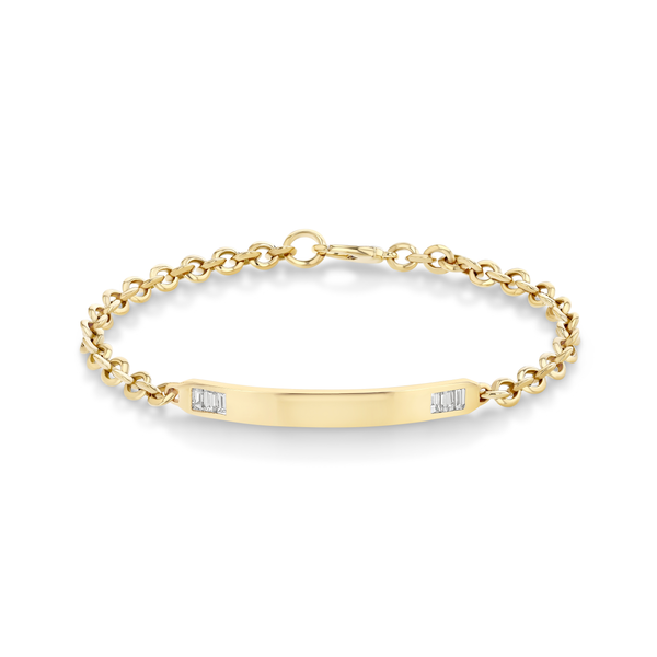 Lizzie Mandler White Diamond Baguette Tipped Micro ID Bracelet
