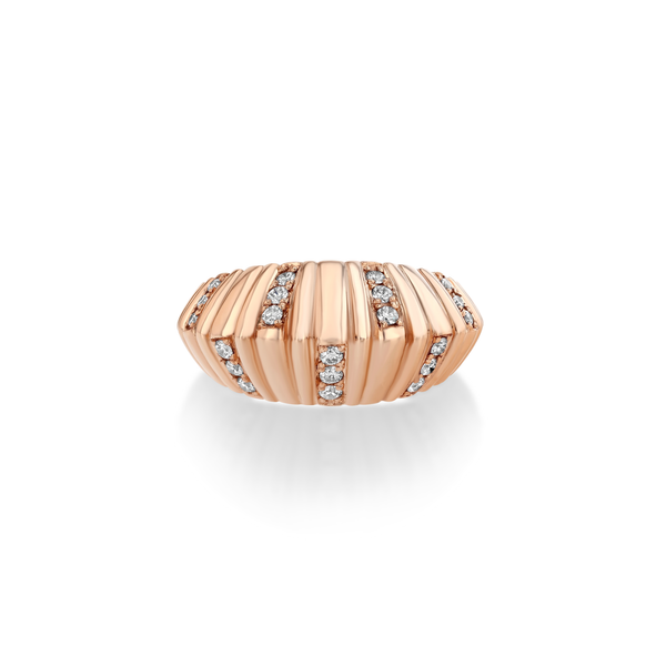 Lizzie Mandler XL Fluted Crescent Ring With Alternating Pavé Stripes