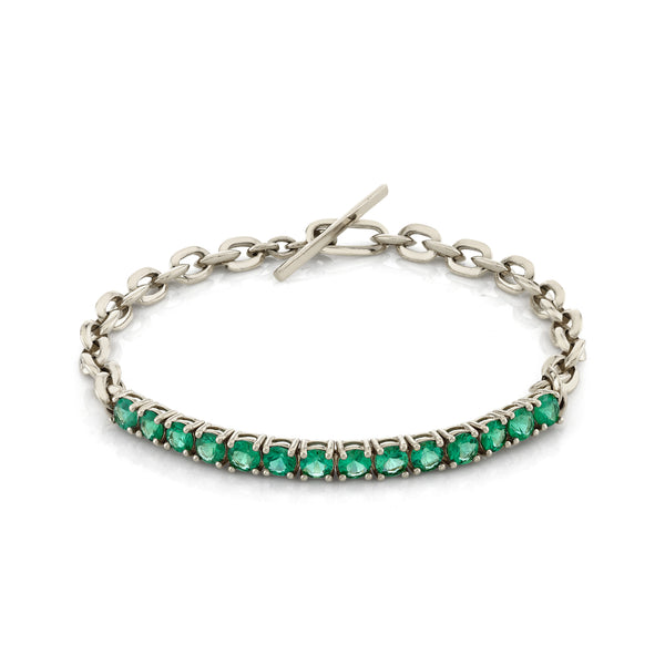 Lizzie Mandler XS Knife Edge And Emerald Tennis Link Bracelet