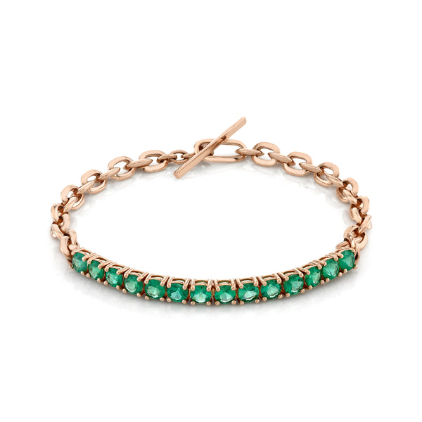 Lizzie Mandler XS Knife Edge And Emerald Tennis Link Bracelet
