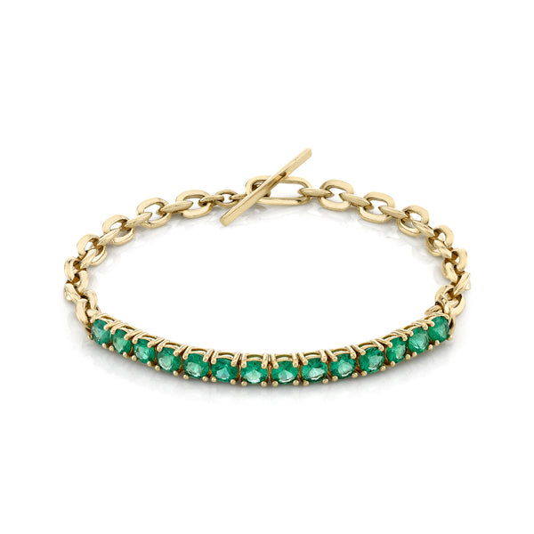 Lizzie Mandler XS Knife Edge and Emerald Tennis Link Bracelet